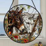 Donkeys and goose garden stained glass suncatcher window hanging, suitable for home and garden decoration