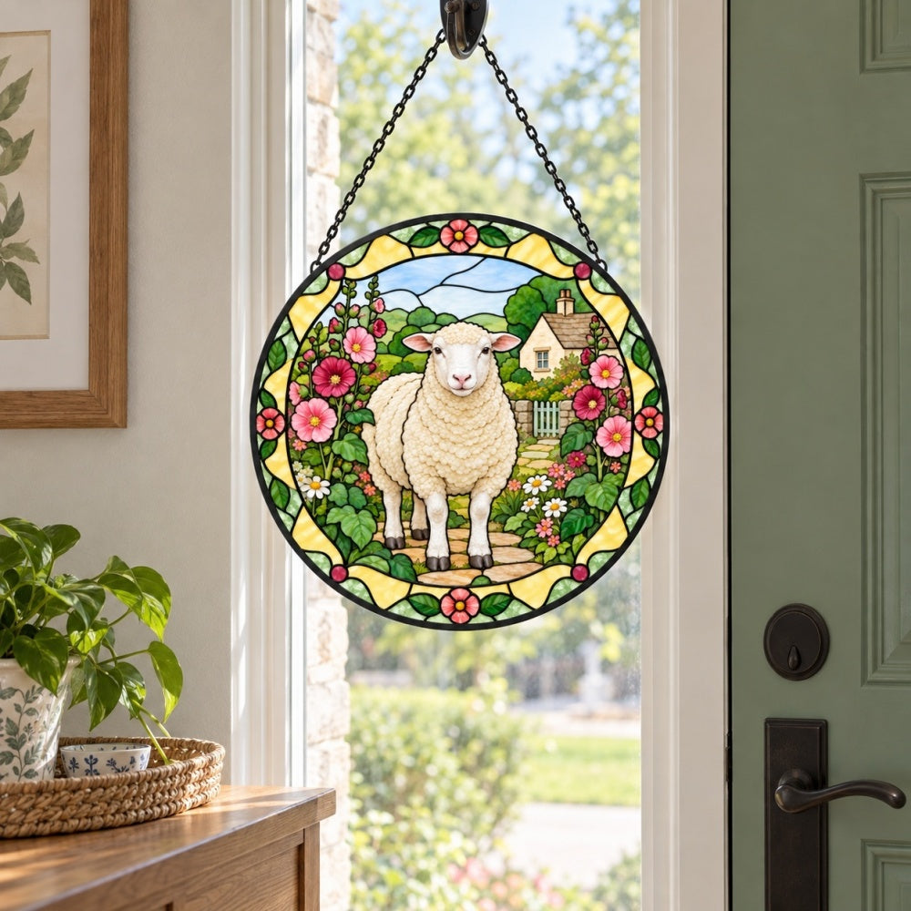 Dorset sheep stained glass suncatcher window hanging, suitable for home and garden decoration