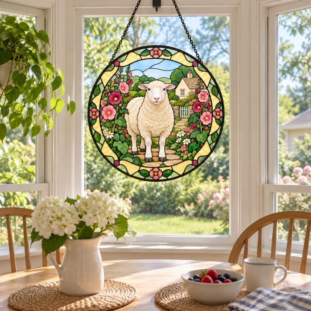 Dorset sheep stained glass suncatcher window hanging, suitable for home and garden decoration