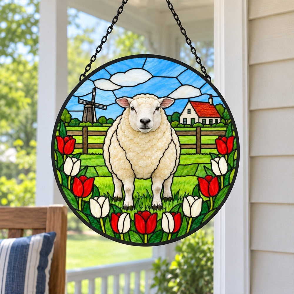 Dorset sheep stained glass suncatcher window hanging, suitable for home and garden decoration