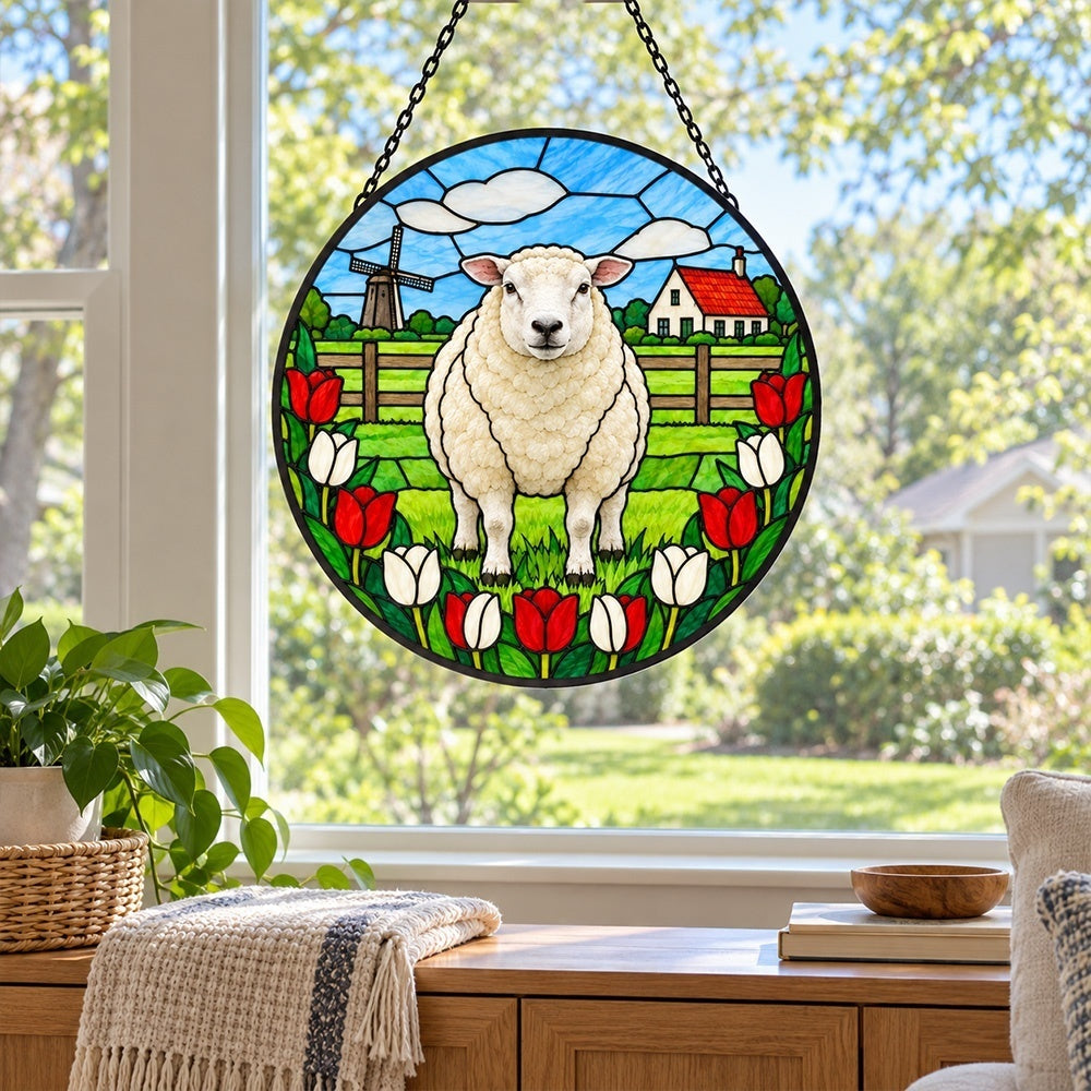Dorset sheep stained glass suncatcher window hanging, suitable for home and garden decoration