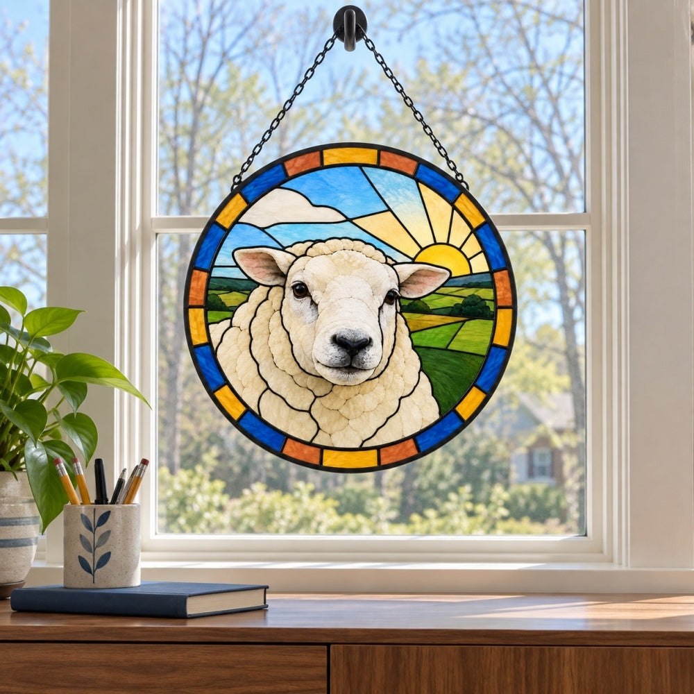 Dorset sheep stained glass suncatcher window hanging, suitable for home and garden decoration