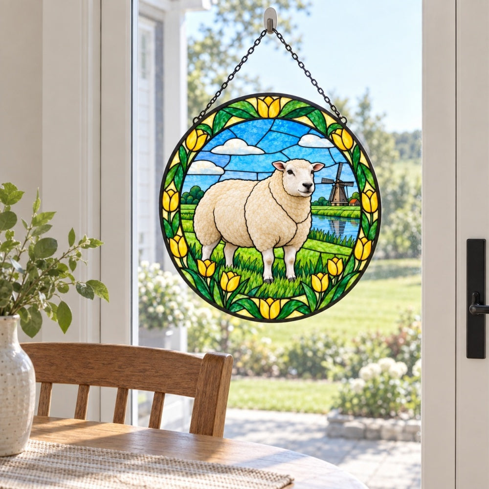 Dorset sheep stained glass suncatcher window hanging, suitable for home and garden decoration