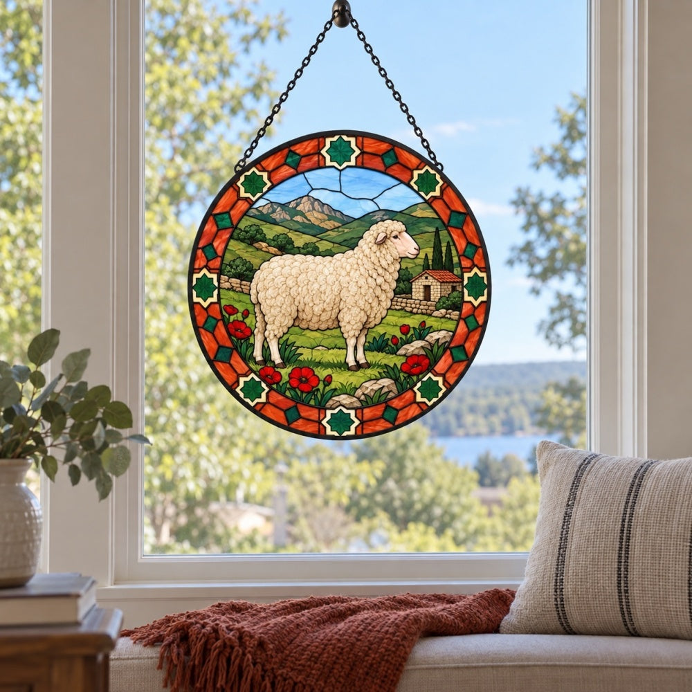Dorset sheep stained glass suncatcher window hanging, suitable for home and garden decoration