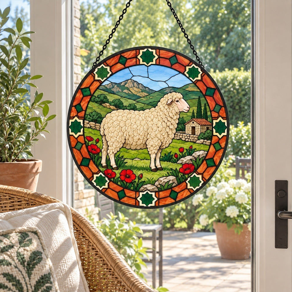 Dorset sheep stained glass suncatcher window hanging, suitable for home and garden decoration