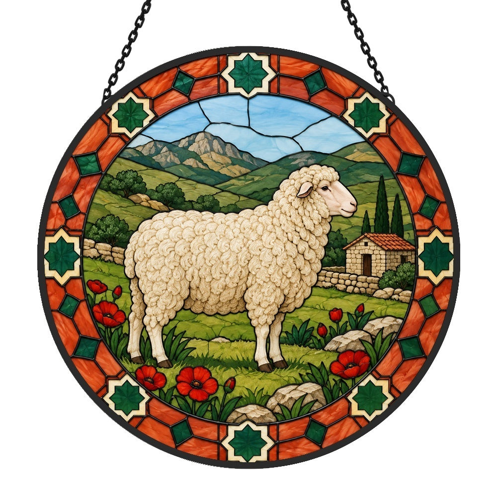 Dorset sheep stained glass suncatcher window hanging, suitable for home and garden decoration