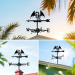 Dragon metal weather vane with directional arrows and mounting rod, outdoor roof and garden decoration