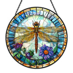Dragonfly floral stained glass suncatcher window hanging, suitable for home and garden decoration
