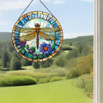 Dragonfly floral stained glass suncatcher window hanging, suitable for home and garden decoration