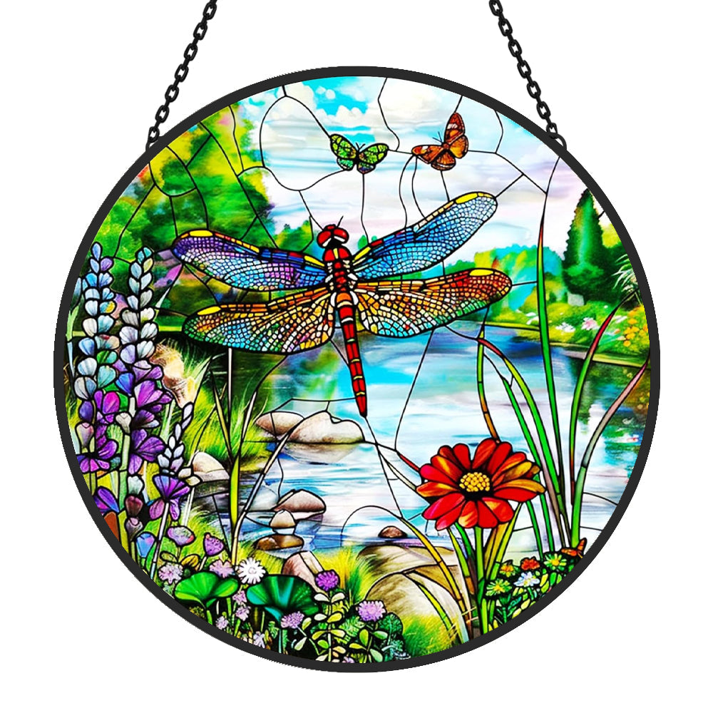 Dragonfly garden stained glass suncatcher window hanging, suitable for home and garden decoration