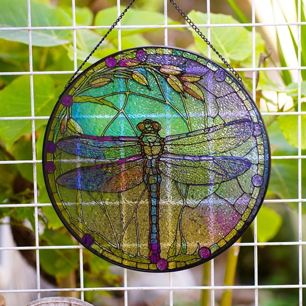 Dragonfly stained glass suncatcher window hanging, suitable for home and garden decoration