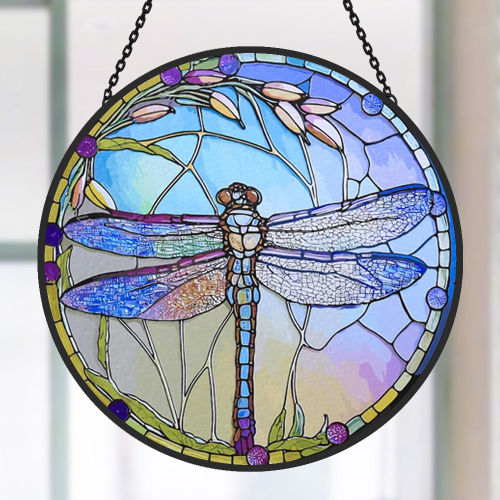 Dragonfly stained glass suncatcher window hanging, suitable for home and garden decoration