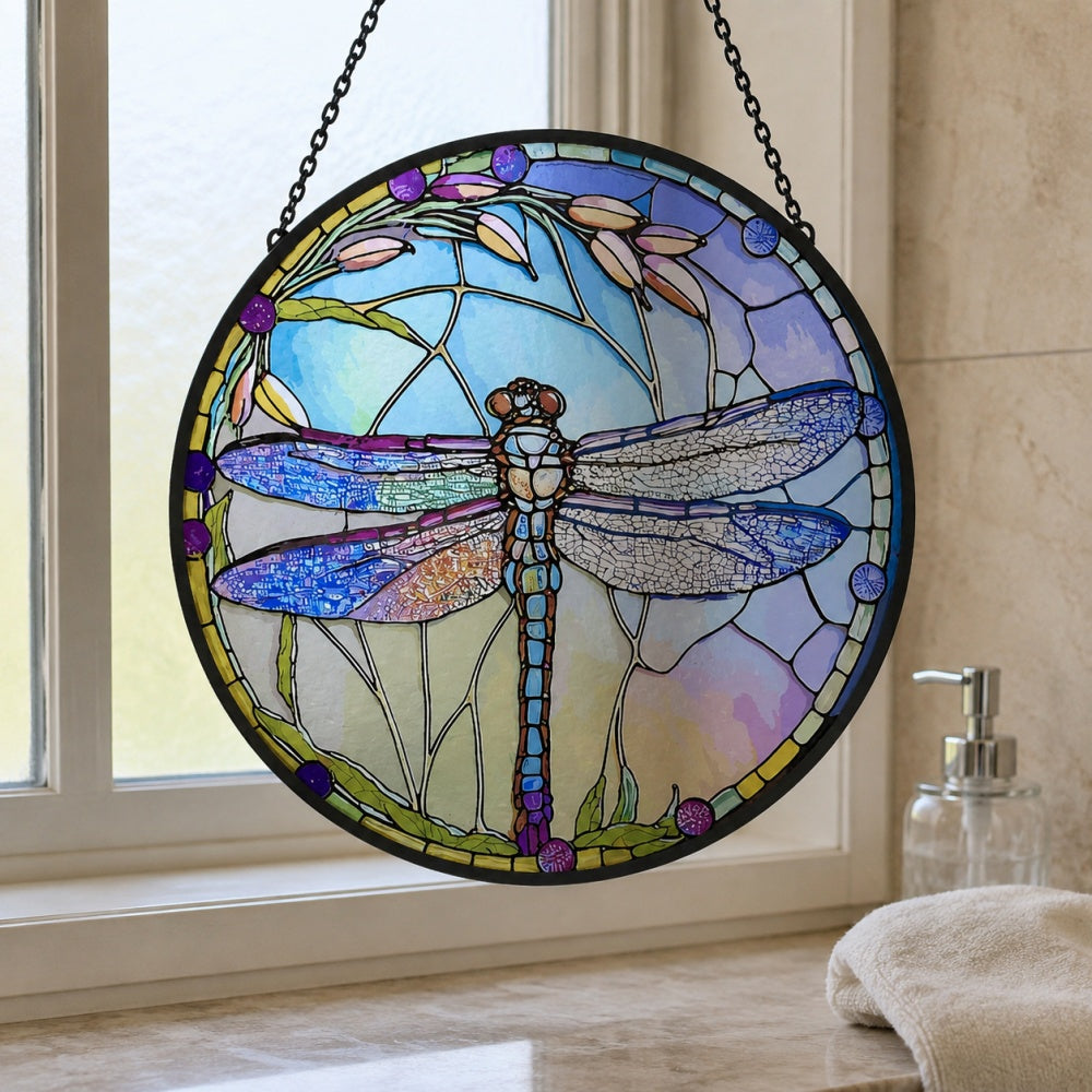 Dragonfly stained glass suncatcher window hanging, suitable for home and garden decoration