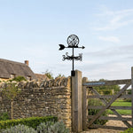 Dragonfly metal weather vane with directional arrows and mounting rod, outdoor roof and garden decoration