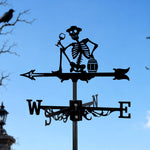 Drinking skeleton metal weather vane with directional arrows and mounting rod, outdoor roof and garden decoration