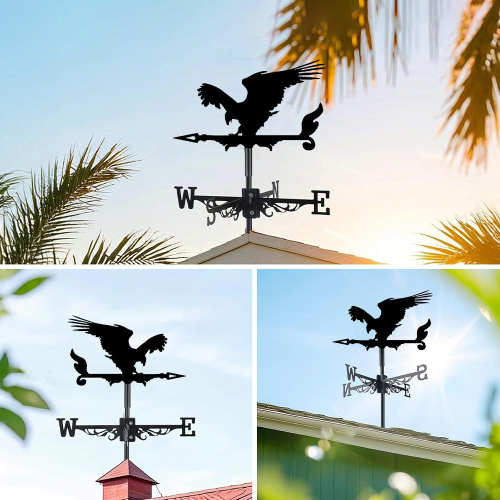 Eagle metal weather vane with directional arrows and mounting rod, outdoor roof and garden decoration