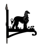 Elegant afghan hound metal hanging basket bracket mounted on outdoor wall for plant decoration