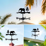 Elephant metal weather vane with directional arrows and mounting rod, outdoor roof and garden decoration