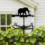 Elephant metal weather vane with directional arrows and mounting rod, outdoor roof and garden decoration