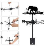 Elephant metal weather vane with directional arrows and mounting rod, outdoor roof and garden decoration