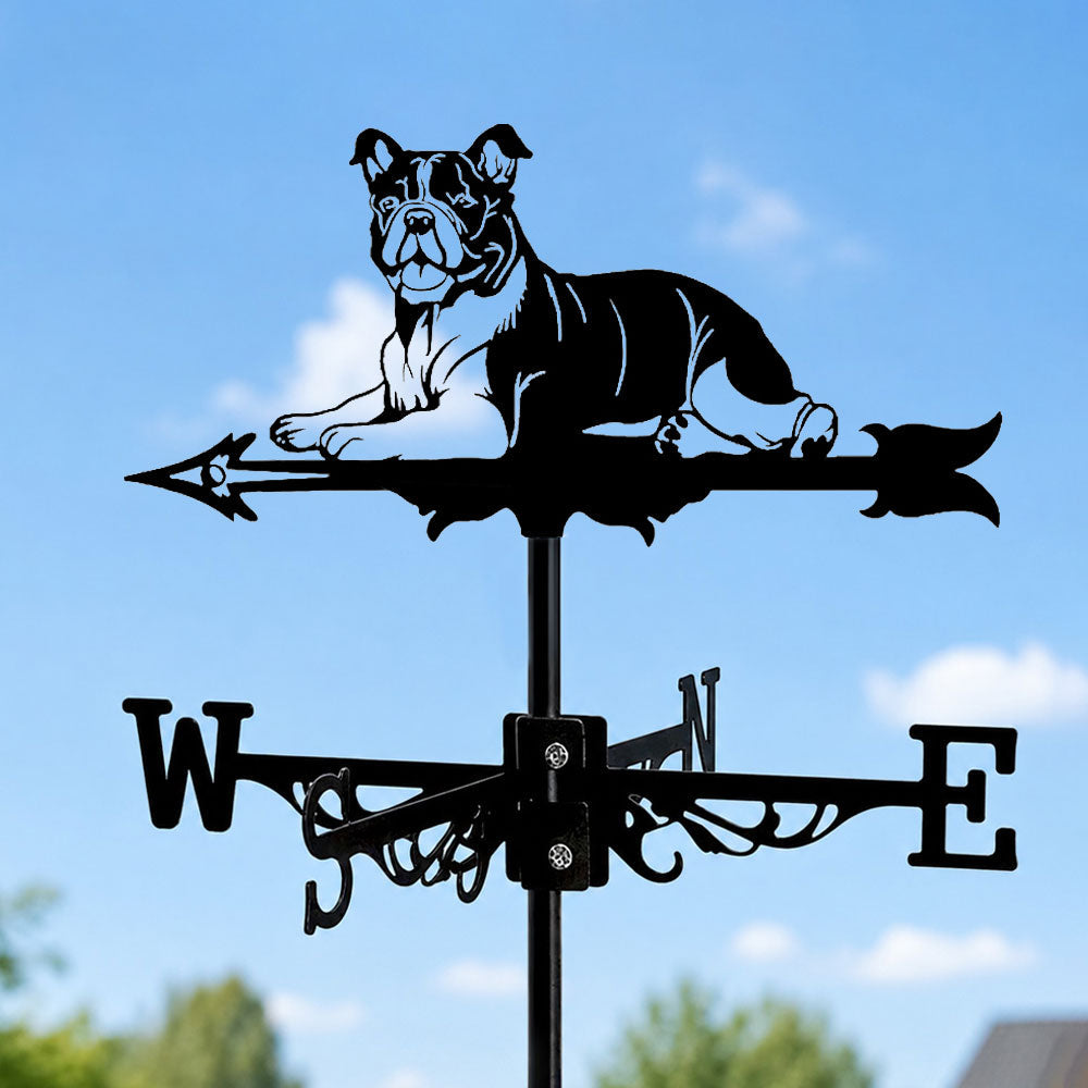 English Bull metal weather vane with directional arrows and mounting rod, outdoor roof and garden decoration