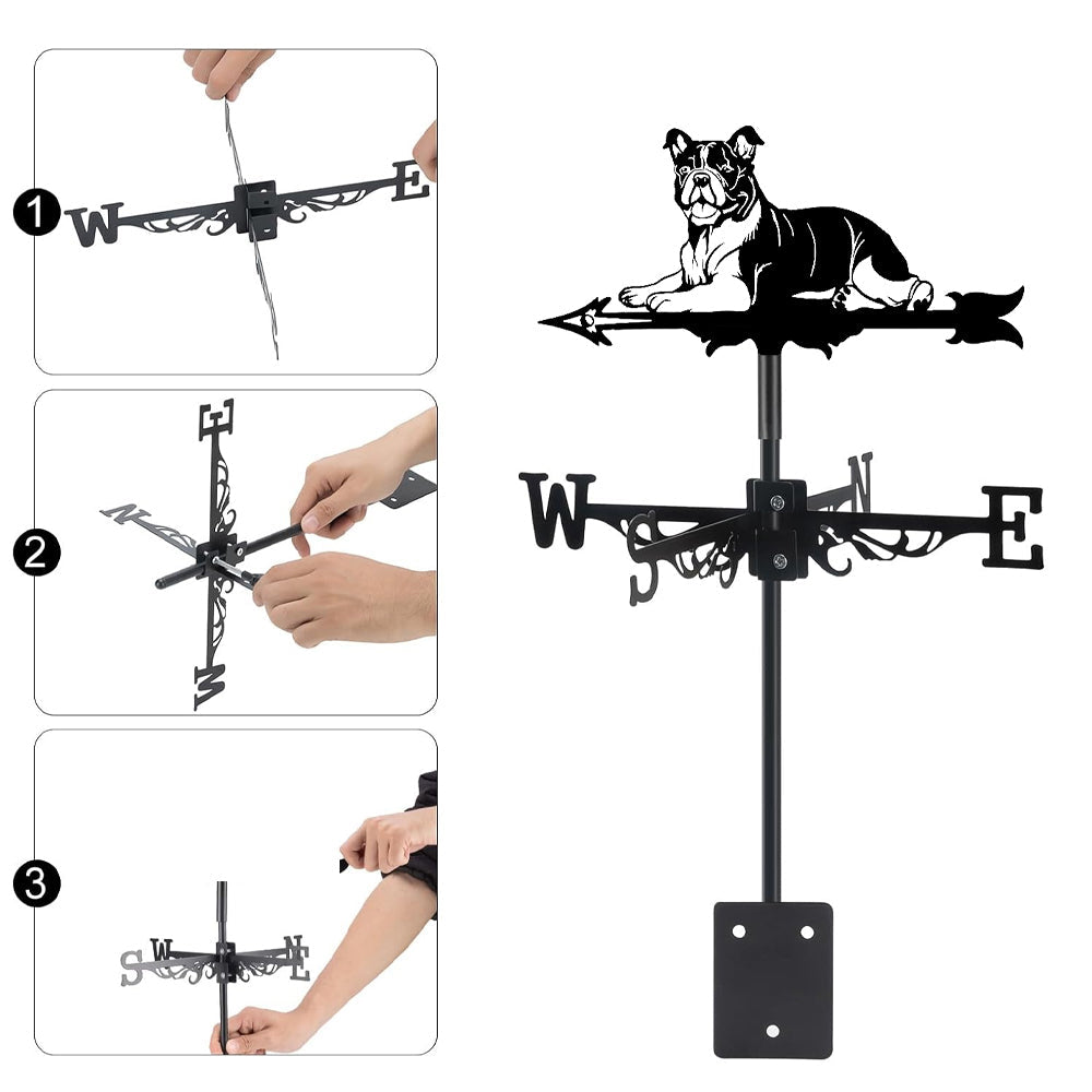 English Bull metal weather vane with directional arrows and mounting rod, outdoor roof and garden decoration