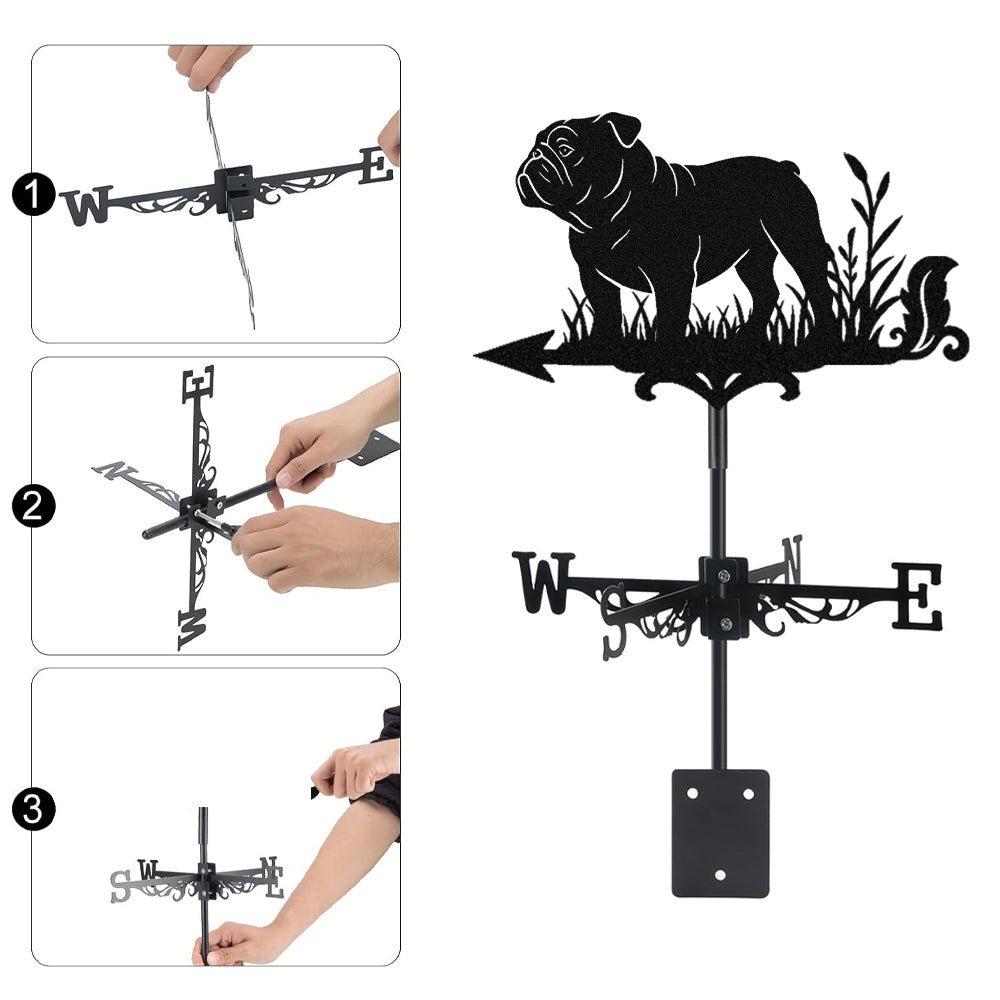 English Bull metal weather vane with directional arrows and mounting rod, outdoor roof and garden decoration