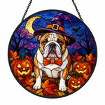 English Bulldog Halloween stained glass suncatcher window hanging, suitable for home and garden decoration