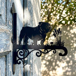 English bulldog metal hanging basket bracket mounted on outdoor wall for plant decoration