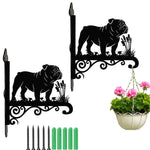 English bulldog metal hanging basket bracket mounted on outdoor wall for plant decoration