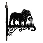 English bulldog metal hanging basket bracket mounted on outdoor wall for plant decoration