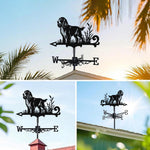 English Cocker Spaniel metal weather vane with directional arrows and mounting rod, outdoor roof and garden decoration