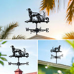 English Setter metal weather vane with directional arrows and mounting rod, outdoor roof and garden decoration