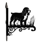 English springer spaniel metal hanging basket bracket mounted on outdoor wall for plant decoration