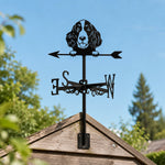 English Springer Spaniel metal weather vane with directional arrows and mounting rod, outdoor roof and garden decoration