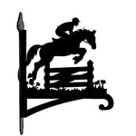 Equestrian show jumping metal hanging basket bracket mounted on outdoor wall for plant decoration