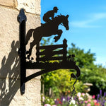 Equestrian show jumping metal hanging basket bracket mounted on outdoor wall for plant decoration