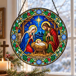 Eve in bethlehem christmas stained glass suncatcher window hanging, suitable for home and garden decoration