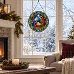 Eve in bethlehem christmas stained glass suncatcher window hanging, suitable for home and garden decoration