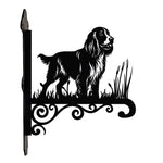Field spaniel metal hanging basket bracket mounted on outdoor wall for plant decoration