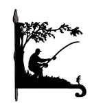 Fisherman fishing metal hanging basket bracket mounted on outdoor wall for plant decoration
