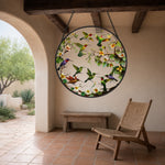 Flock of garden hummingbirds stained glass suncatcher window hanging, suitable for home and garden decoration