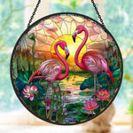 Flamingo couple stained glass suncatcher window hanging, suitable for home and garden decoration
