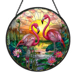Flamingo couple stained glass suncatcher window hanging, suitable for home and garden decoration