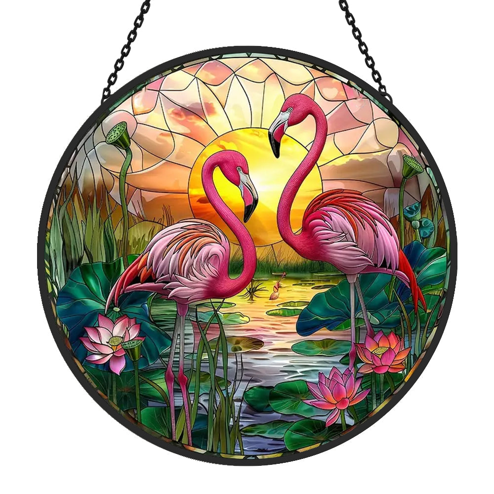 Flamingo couple stained glass suncatcher window hanging, suitable for home and garden decoration