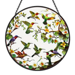 Flock of garden hummingbirds stained glass suncatcher window hanging, suitable for home and garden decoration