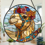 Floral crown camel stained glass suncatcher window hanging, suitable for home and garden decoration