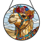 Floral crown camel stained glass suncatcher window hanging, suitable for home and garden decoration