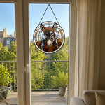 Floral crown peeking donkey stained glass suncatcher window hanging, suitable for home and garden decoration