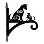 Floral cat metal hanging basket bracket mounted on outdoor wall for plant decoration